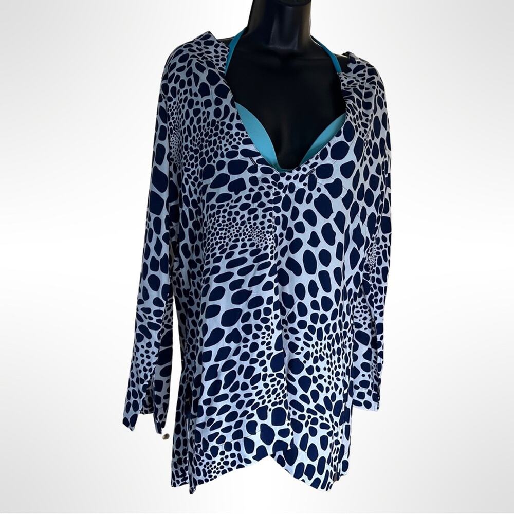 Escapada Beach Swimsuit Bikini Cover-Up Top Blue White Abstract Spotted